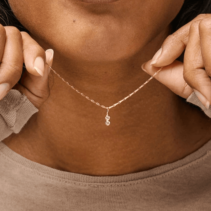 Enamel Twin Necklace - Forgyldt Halskæde Med Zirkoner - N129G - Halskæde - N129G