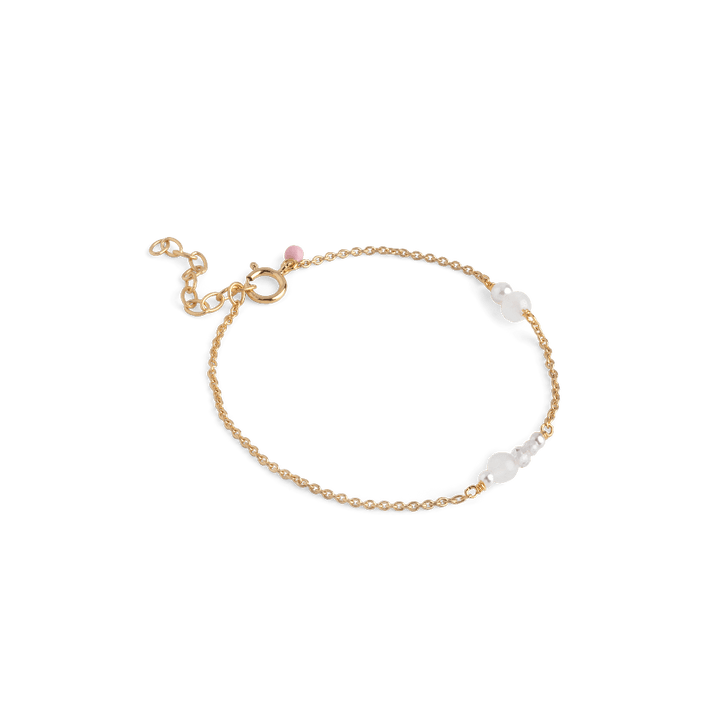 Enamel White and Pearls Forgyldt Armbånd - Armbånd - B136G-White