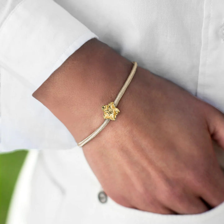 Flora Danica Vergeet-mij-niet-bloem zijden armband champagne verguld 