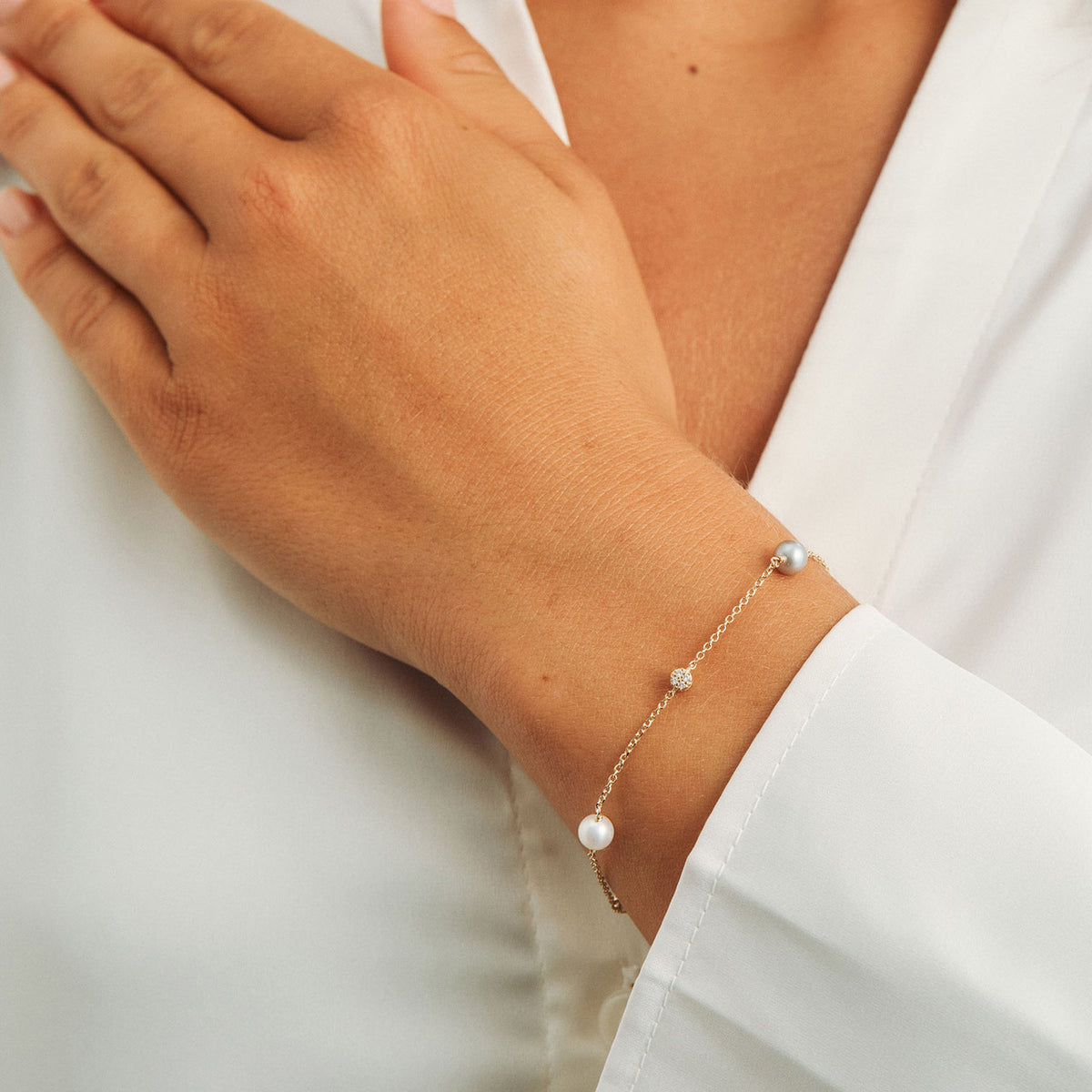 Mads Z Stella Armband in 14 kt. goud met parels en zirkonia 