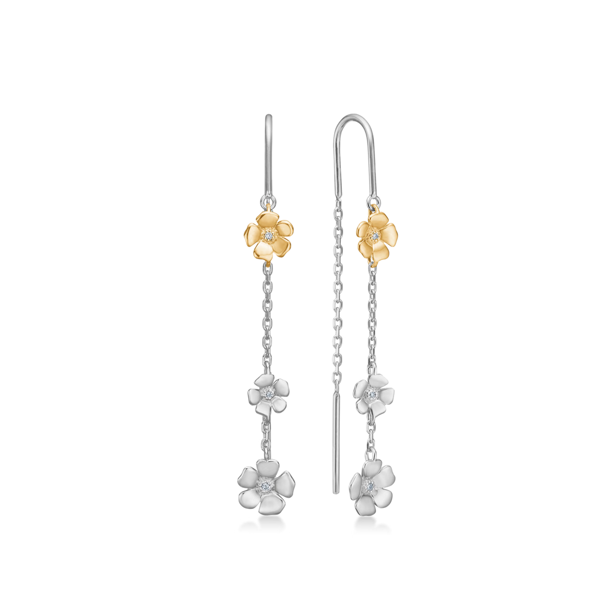 Mads Z Zilveren Fleur Oorbellen met 14kt Goud en 0,025ct W.Si 