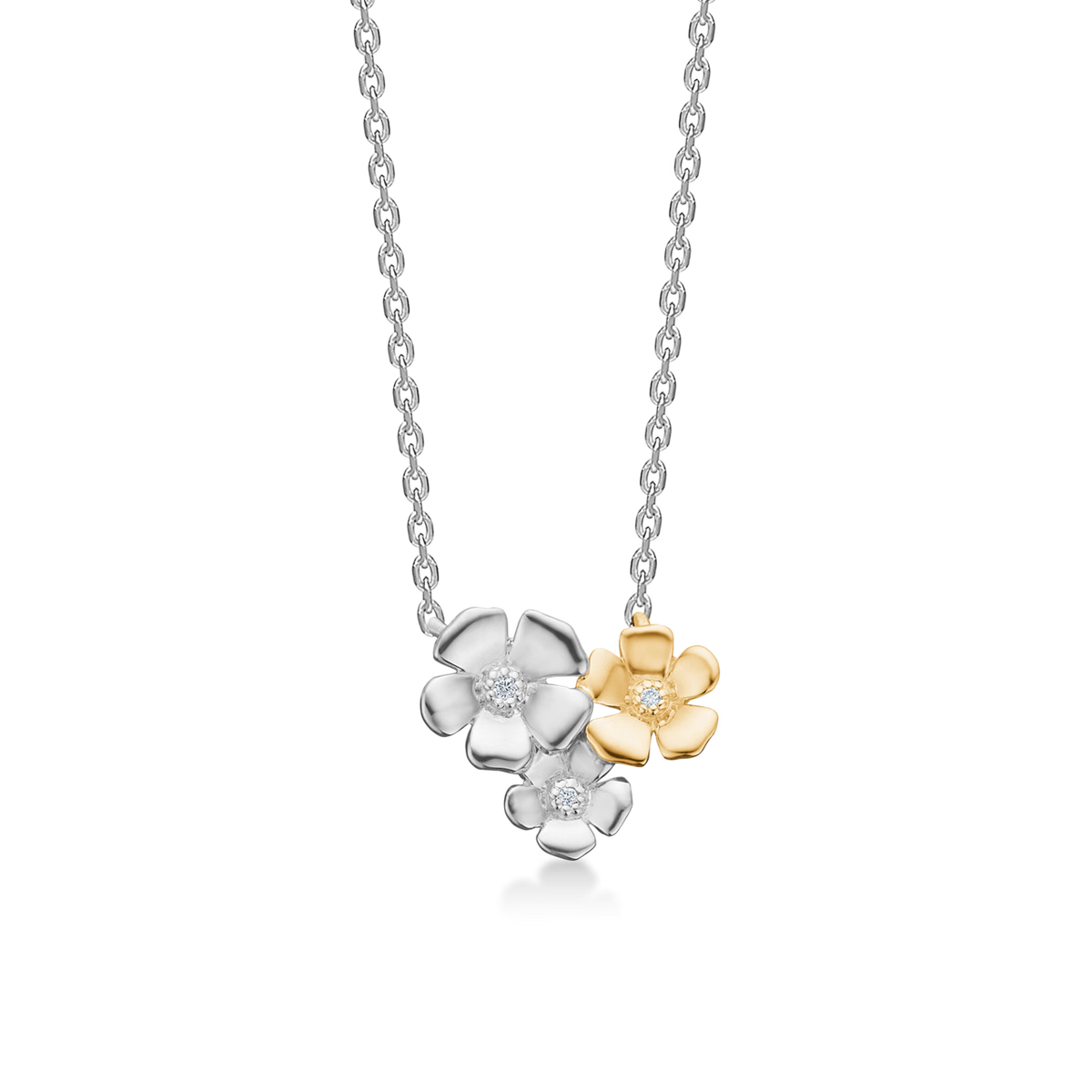 Mads Z Zilveren Fleur Ketting Met 14kt Goud En 0,011ct W.Si 
