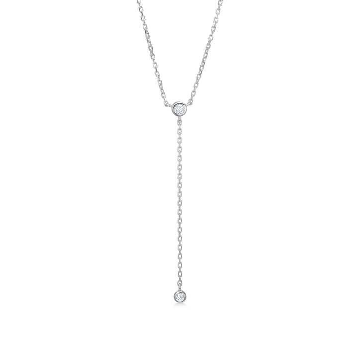 Zilveren ketting met twee ronde diamanten, y-vormig ontwerp, gezicht, elegante sieraden voor dames
