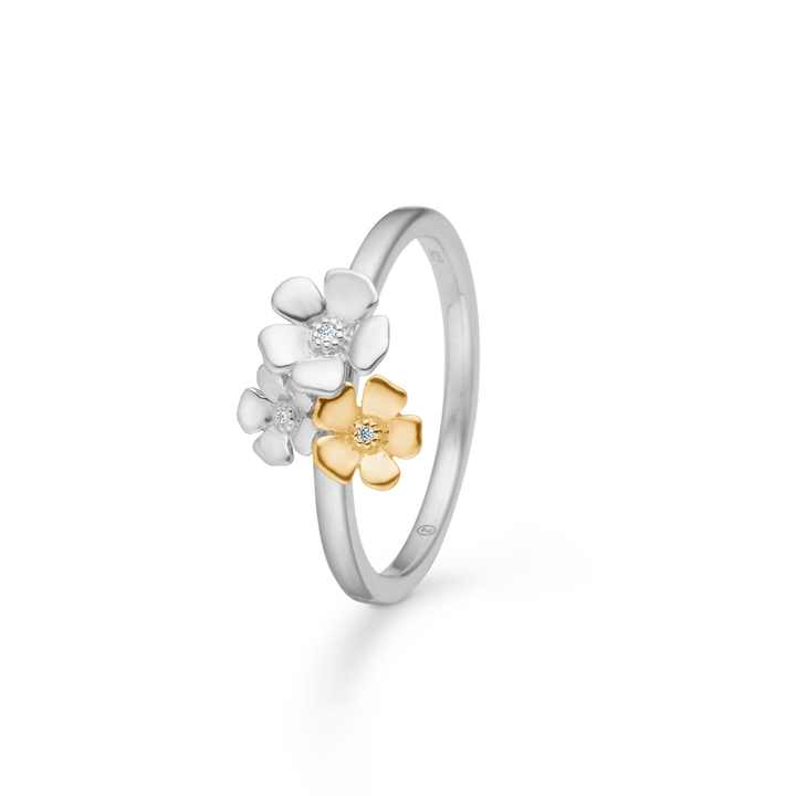 Mads Z Zilveren Fleur-ring met 14 kt goud en 0,012 ct W.Si 