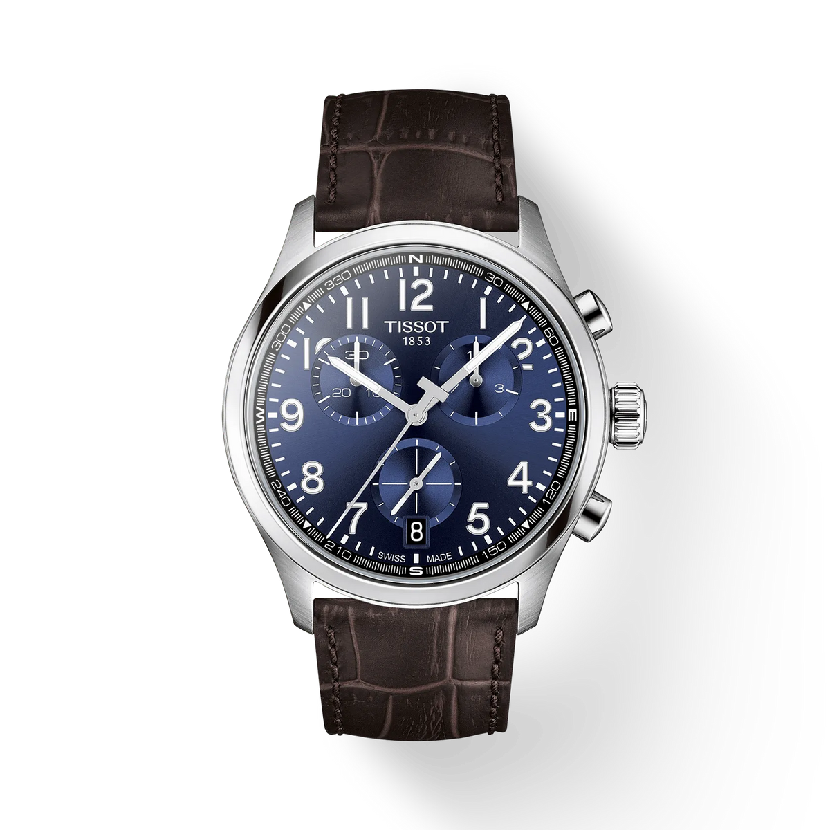 Tissot T116.417.16.042.00 herreur med blå urskive, kronograf og brun læderrem. Model T116-417-16-042-00