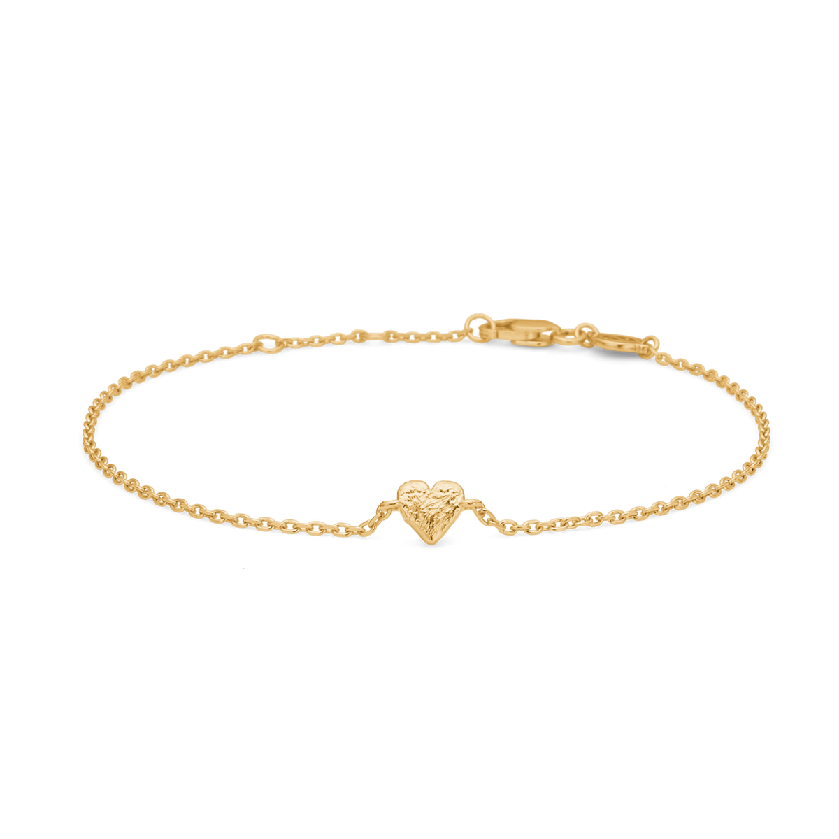 Hjerte Armbånd i guld med fint kædeleddesign og detaljeret hjertevedhæng i midten. Model 7250357