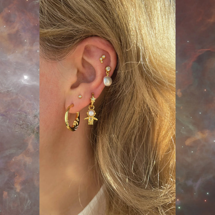 The Earring Shop Trinity Enkele Oorbel Parel/Wit