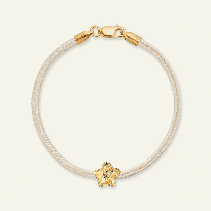 Flora Danica Vergeet-mij-niet-bloem zijden armband champagne verguld 
