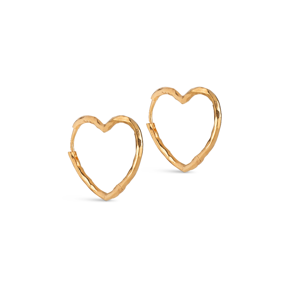 Enamel Organic Heart Medium Hoops In Gold Plated Silver