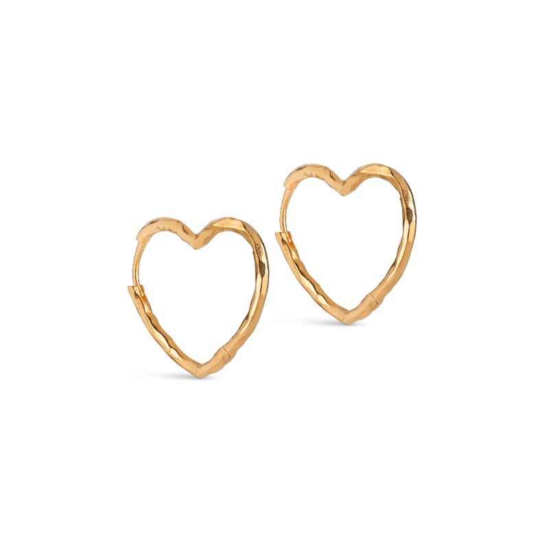 Enamel Organic Heart Medium Hoops In Gold Plated Silver
