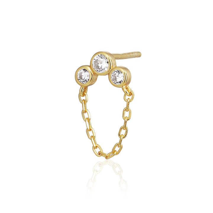 Alura Copenhagen Eclipse Single Oorbel – Verguld met Dubbele Ketting & Zirkonia 