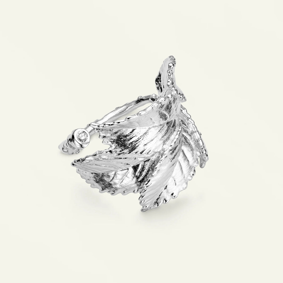 Flora Danica Rosenblad Statement Ring – zilveren ring met diamant – 907.ROS-STRI-S-001