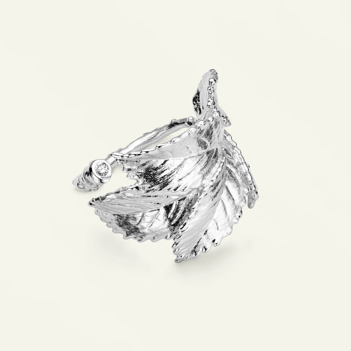 Flora Danica Rosenblad Statement Ring – zilveren ring met diamant – 907.ROS-STRI-S-001