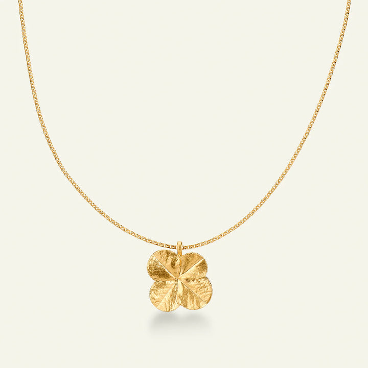 Flora Danica Vierklaver statement ketting met grote hanger verguld 