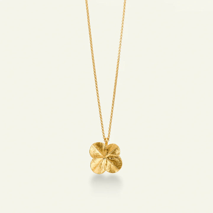 Flora Danica Vierklaver statement ketting met grote hanger verguld 