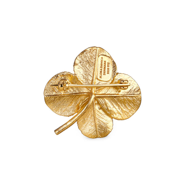 Flora Danica Four Leaf Clover Brooch With Pavé Gold Plated