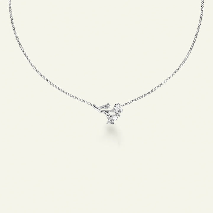 Flora Danica Vergeet-mij-nietje Bloem aan Steel Ketting in Zilver 