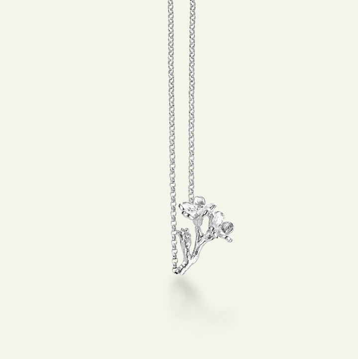 Flora Danica Vergeet-mij-nietje Bloem aan Steel Ketting in Zilver 
