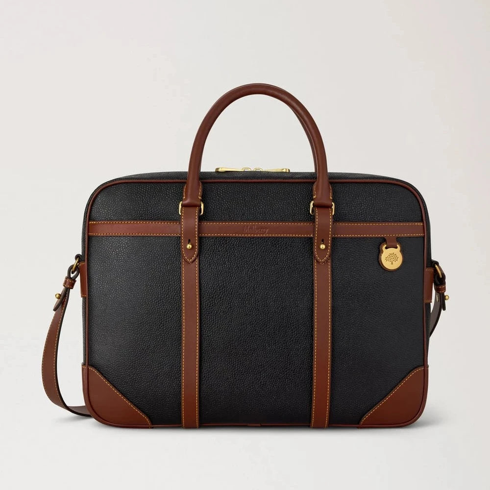 Mulberry Heritage Aktetas Scotchgrain Zwart-Cognac
