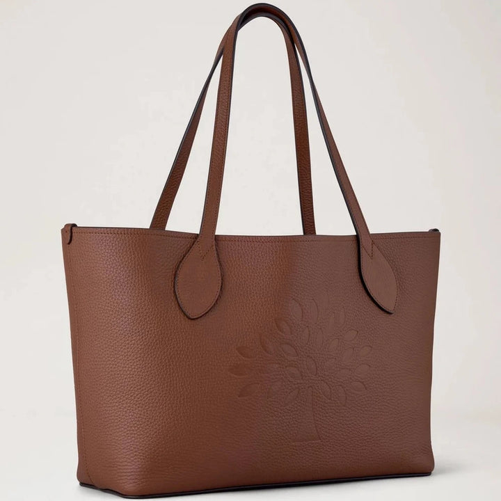Mulberry Bayswater Tote i brunt læder med præget træmotiv, rummelig skuldertaske. Model 736G222