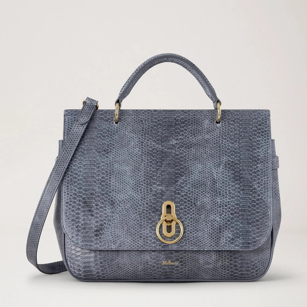 Mulberry Large Amberley Top Handle Foggy Grey Waxed Snake Print – productafbeelding 5