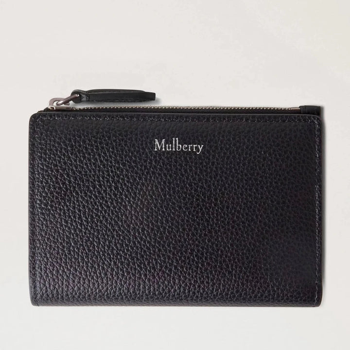 Mulberry Continental Bifold Portemonnee met rits Zwart Small Classic Grain 