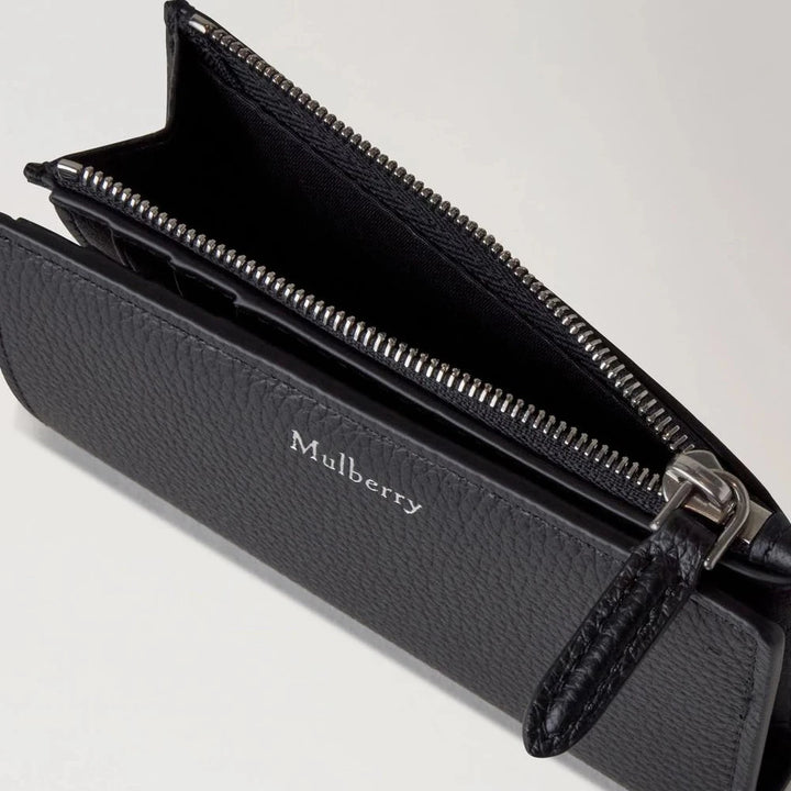 Mulberry Continental Bifold Portemonnee met rits Zwart Small Classic Grain 