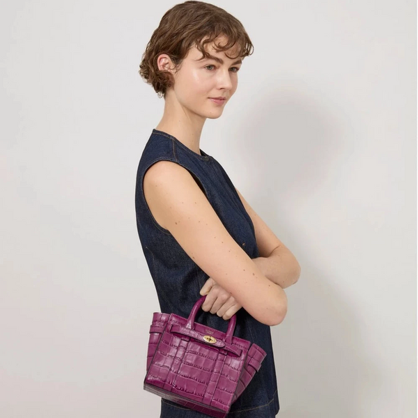 Mulberry Micro Zipped Bayswater Orchid Bloom Shiny Small Croc