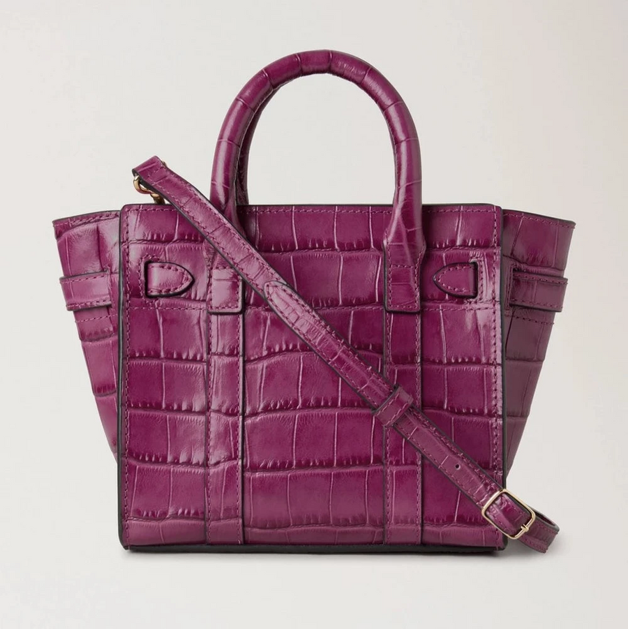 Mulberry Micro Zipped Bayswater Orchid Bloom Shiny Small Croc