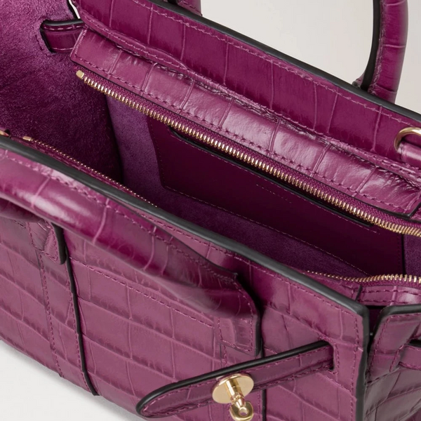 Mulberry Micro Zipped Bayswater Orchid Bloom Shiny Small Croc