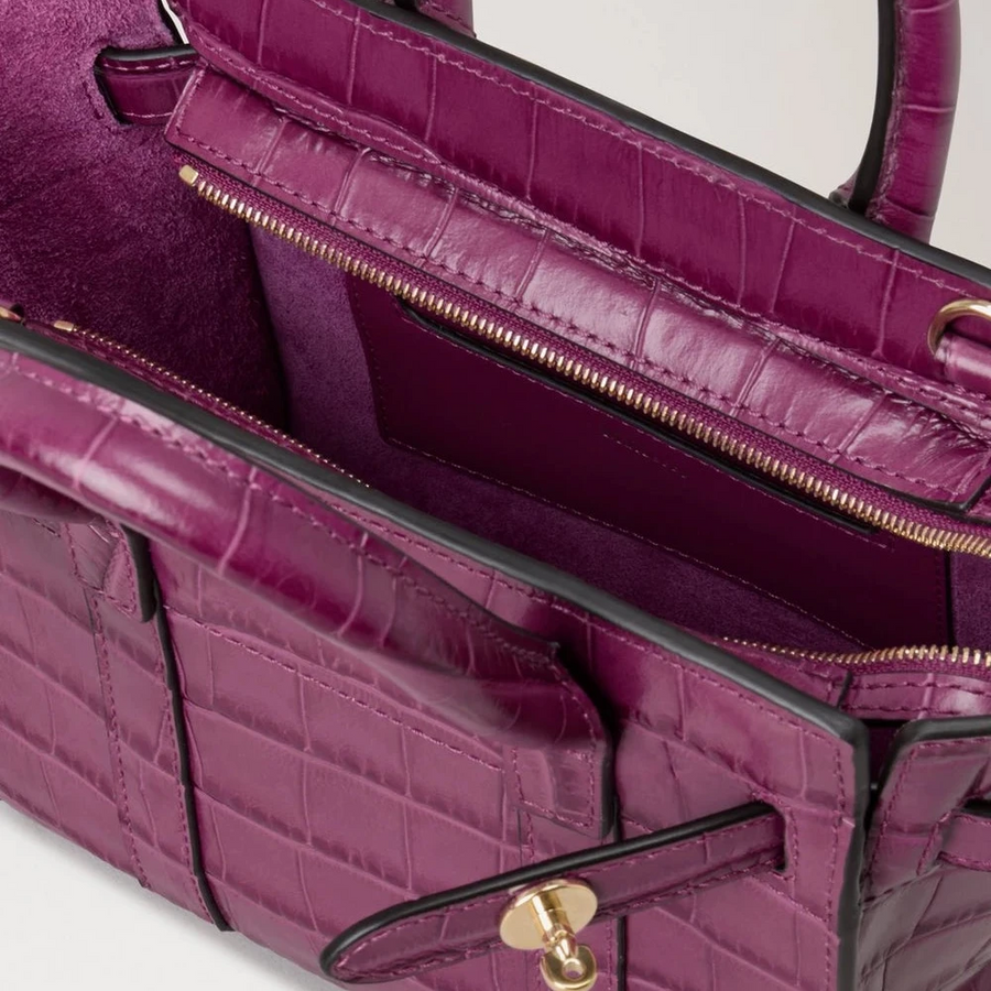 Mulberry Micro Zipped Bayswater Orchid Bloom Shiny Small Croc