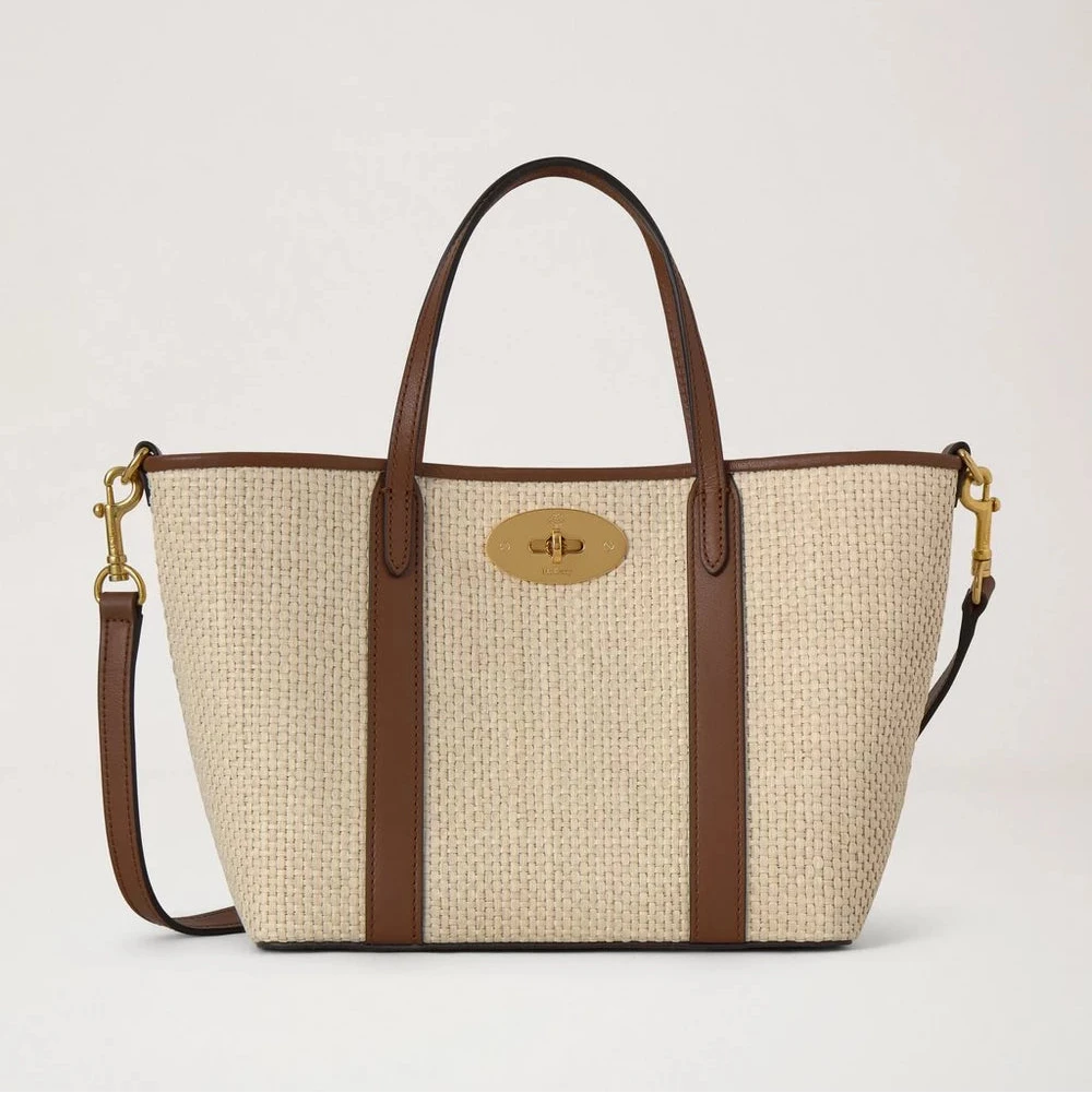 Mulberry Small Bayswater Tote, naturel flet med brune læderdetaljer og skulderrem. Model RL9075_000H709