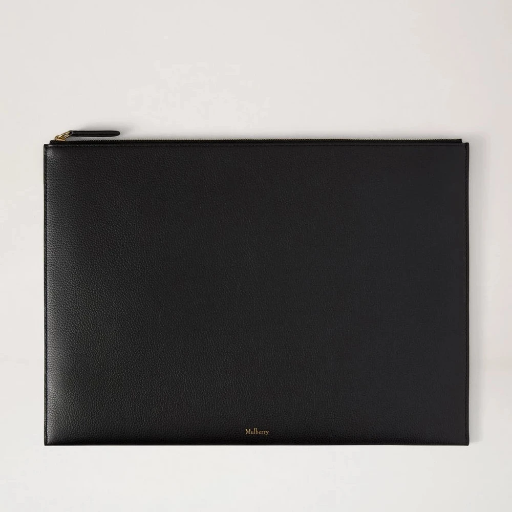 Mulberry Grote platte etui met rits - Zwart leren laptop- en documentenhoes 