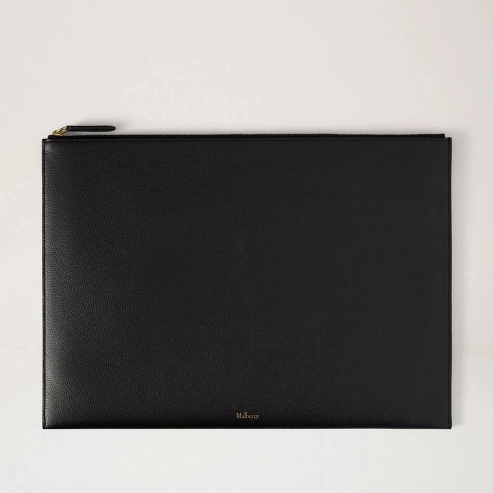 Mulberry Grote platte etui met rits - Zwart leren laptop- en documentenhoes 