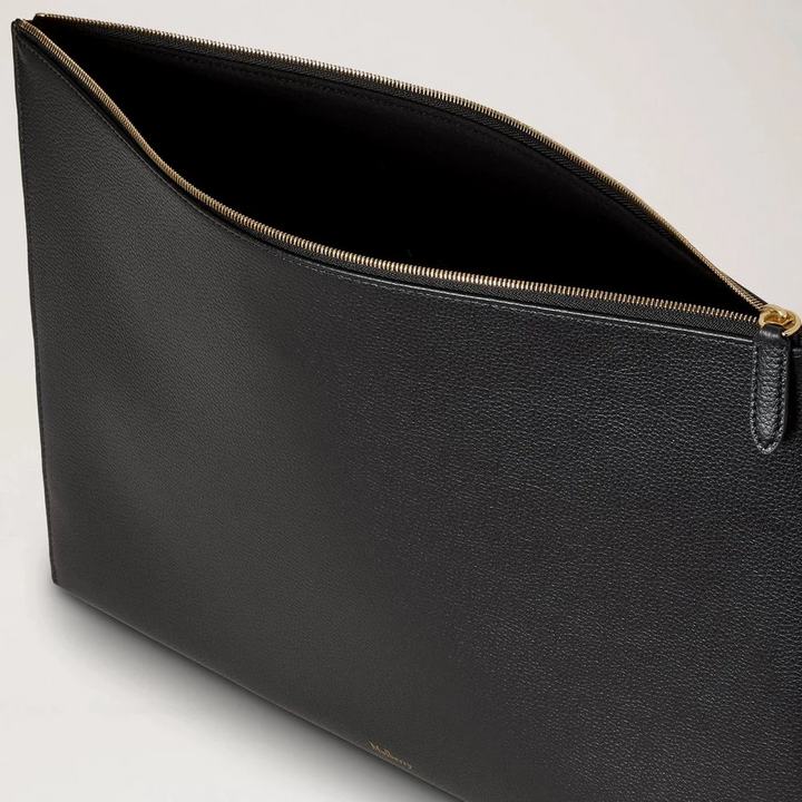 Mulberry Grote platte etui met rits - Zwart leren laptop- en documentenhoes 