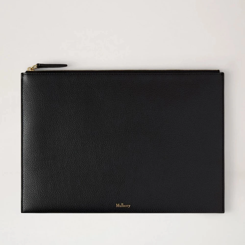Mulberry Zipped Flat Pouch – Zwart leren document- en iPad-hoes 
