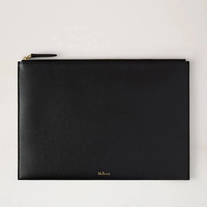 Mulberry Zipped Flat Pouch – Zwart leren document- en iPad-hoes 