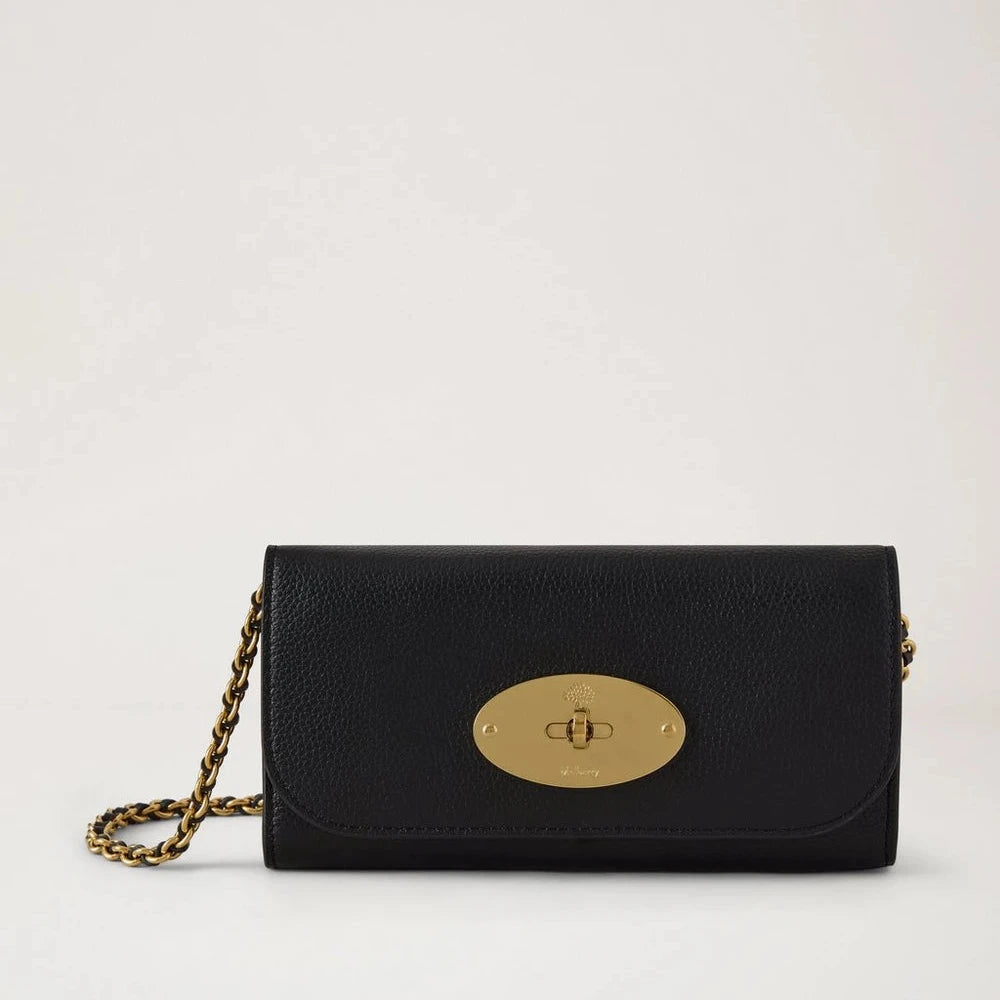 Mulberry Lily Chain Wallet Klein Classic Grain Zwart 
