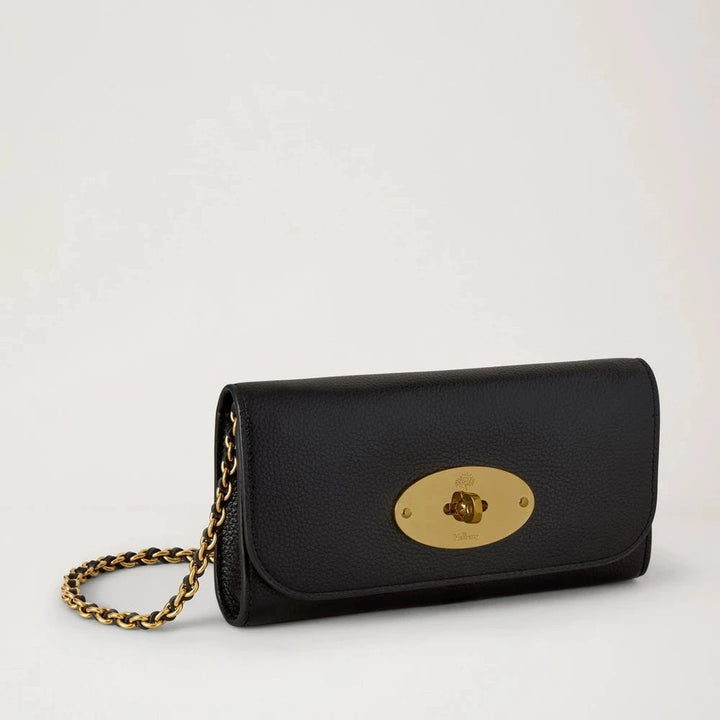 Mulberry Lily Chain Wallet Klein Classic Grain Zwart 
