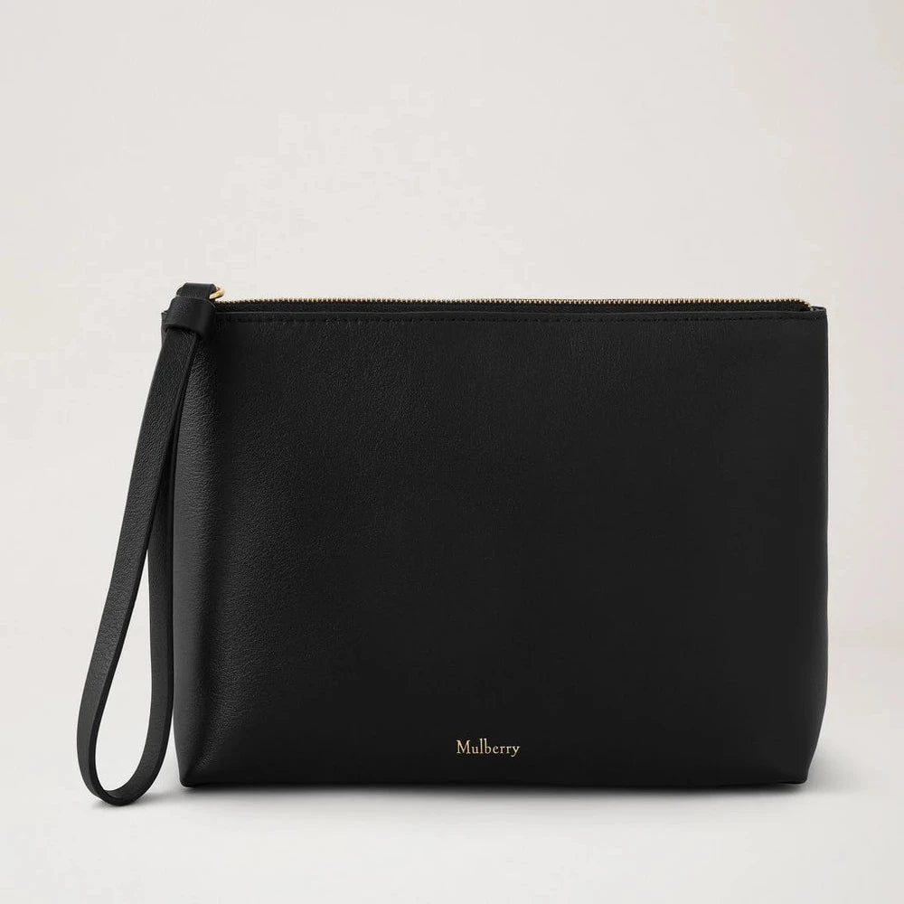 Mulberry Cosmeticatasje met rits Zwart soepel glad leer 