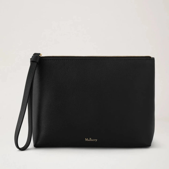 Mulberry Cosmeticatasje met rits Zwart soepel glad leer 