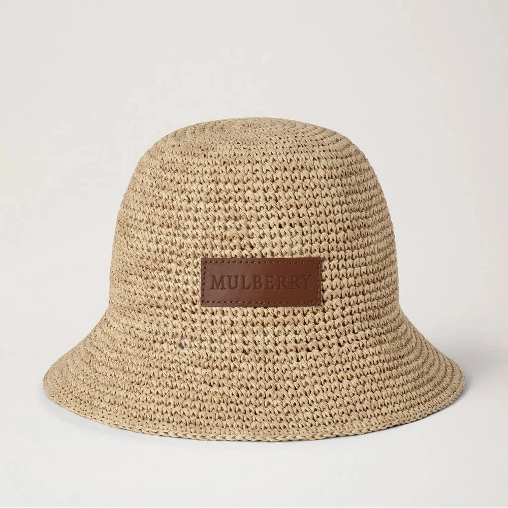 Mulberry Raffia Bucket Hat Natuurlijk 100% papierraffia 