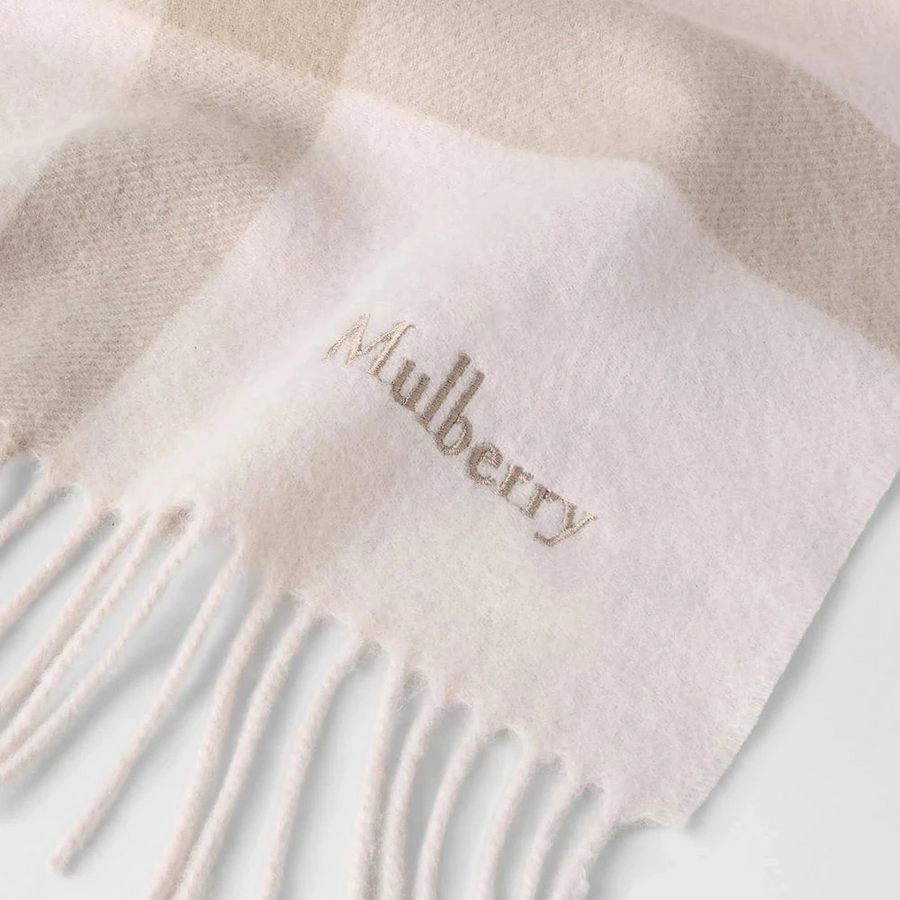 Mulberry Large Check Merino Wool Scarf Blossom Pink & Geranium Pink