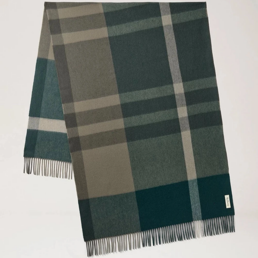 Mulberry Large Check Merino Wool Scarf Mulberry Green & Juniper Green