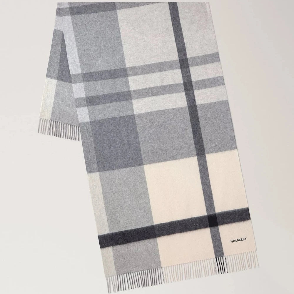 Mulberry Large Check Merino Wool Scarf Eggshell & Foggy Grey – VS4295/889W585