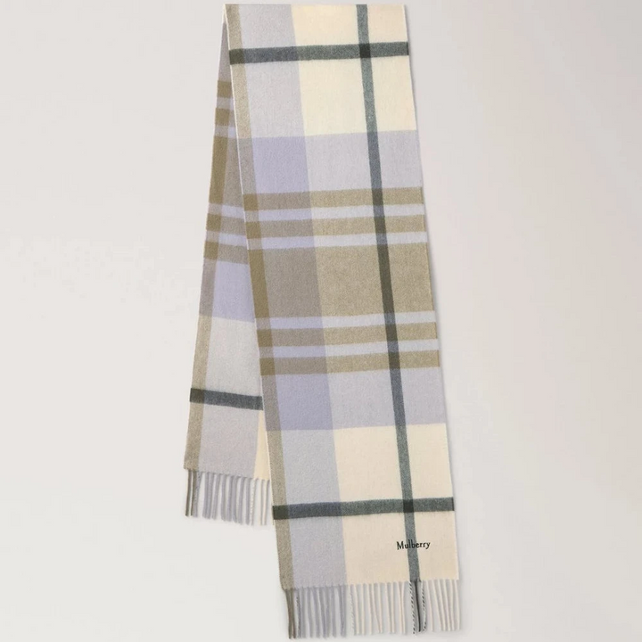 Mulberry Small Check Merino Wool Scarf Eggshell & Olive