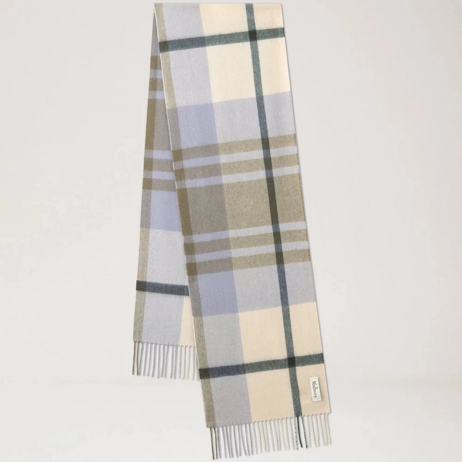 Mulberry Small Check Merino Wool Scarf Eggshell & Olive