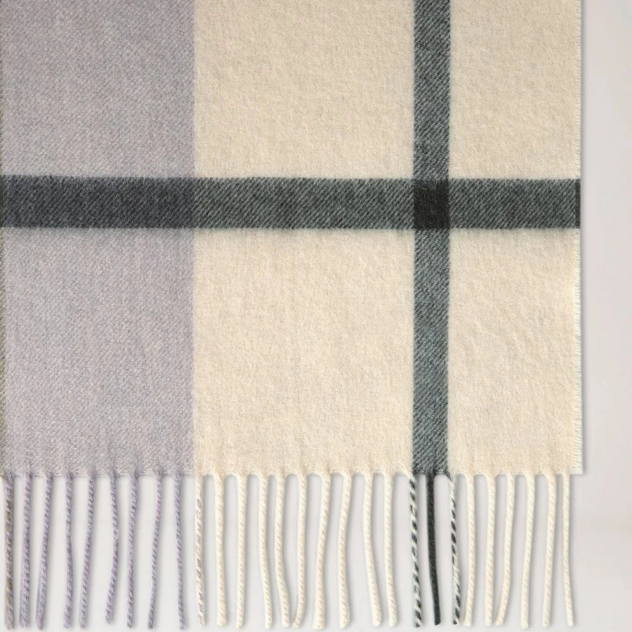Mulberry Small Check Merino Wool Scarf Eggshell & Olive