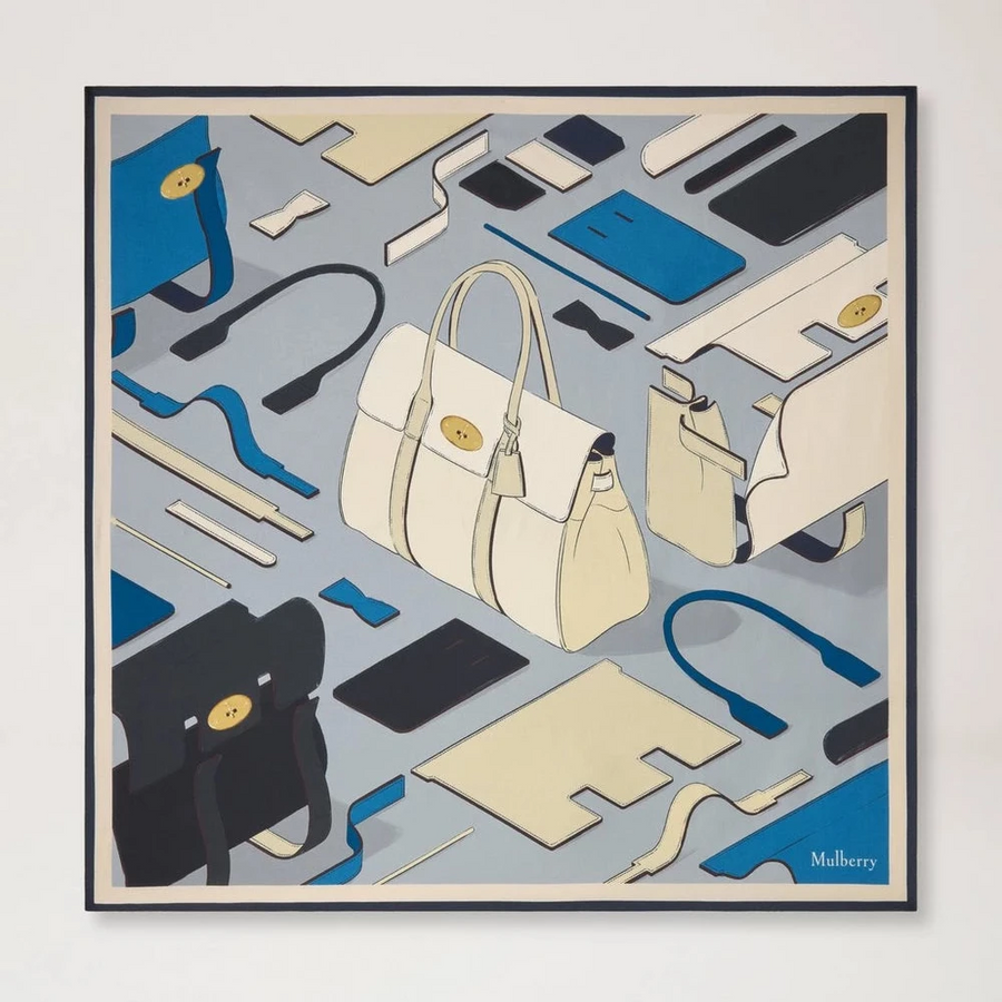 Mulberry Square Scarf - Bayswater Workshop Light Gray Silk Twill