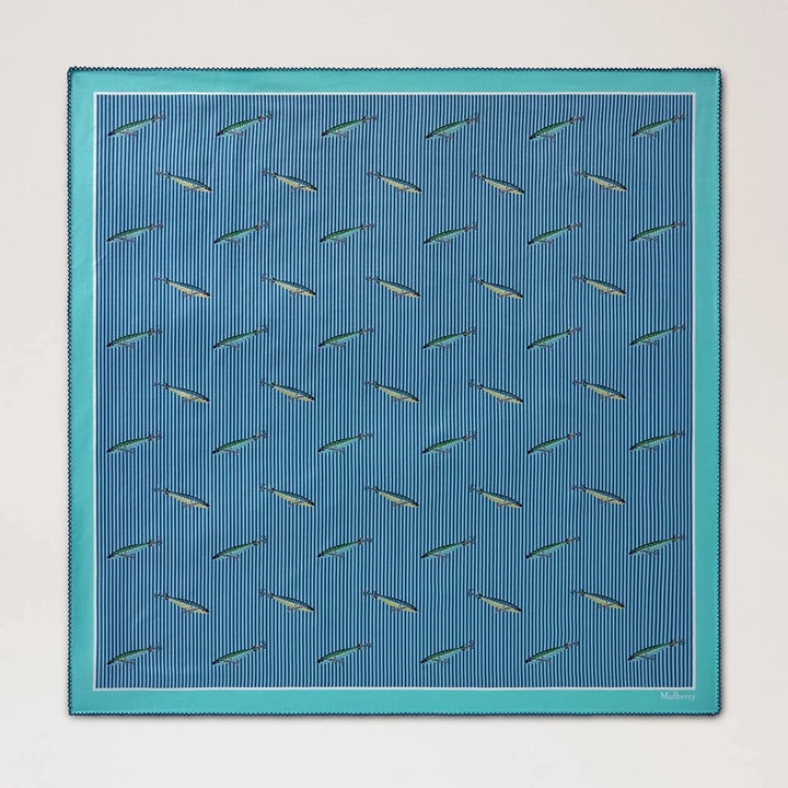 Mulberry Square Scarf - Fishing Lure Marina Blue Silk Twill
